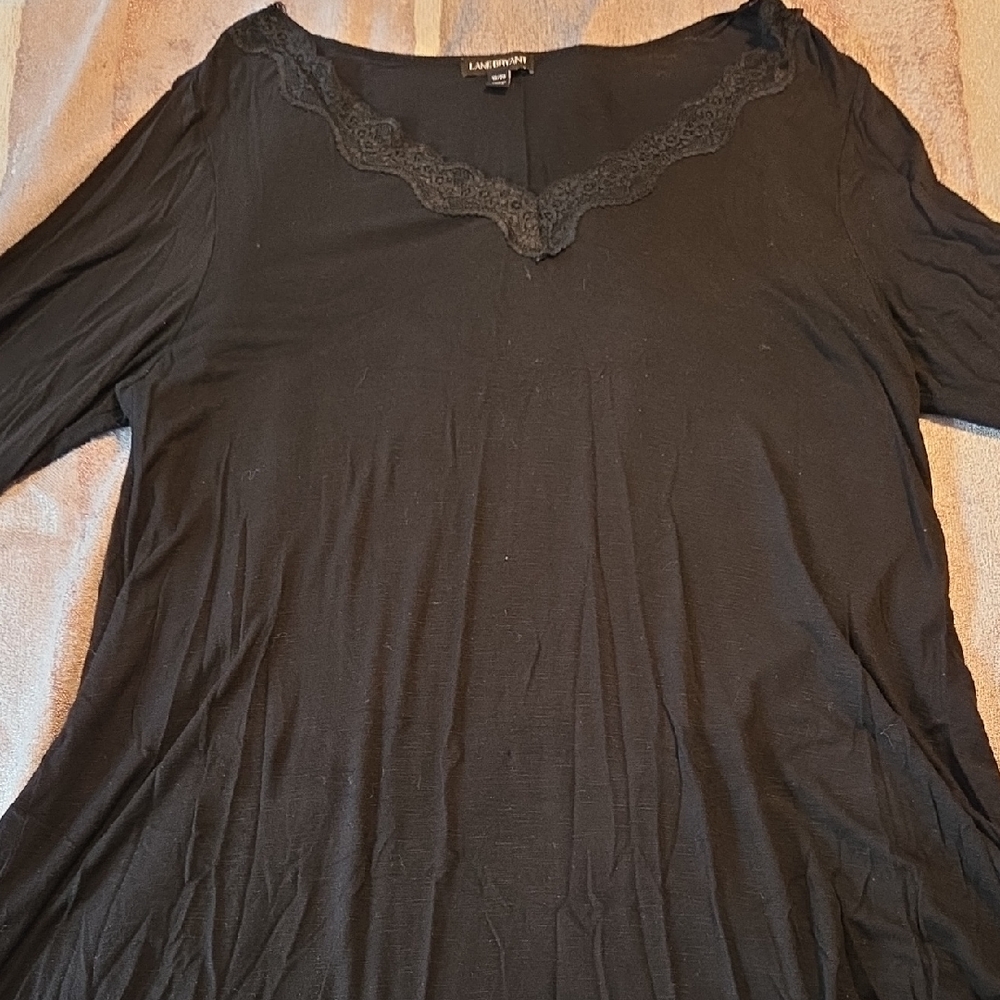 Lane Bryant Black Lace Trim Long Sleeve Top